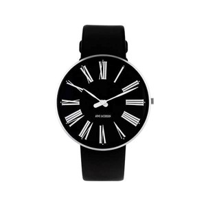 Arne Jacobsen Uhr - Roman - Ø 40 mm - Schwarzes Zifferblatt mit schwarzem Lederarmband